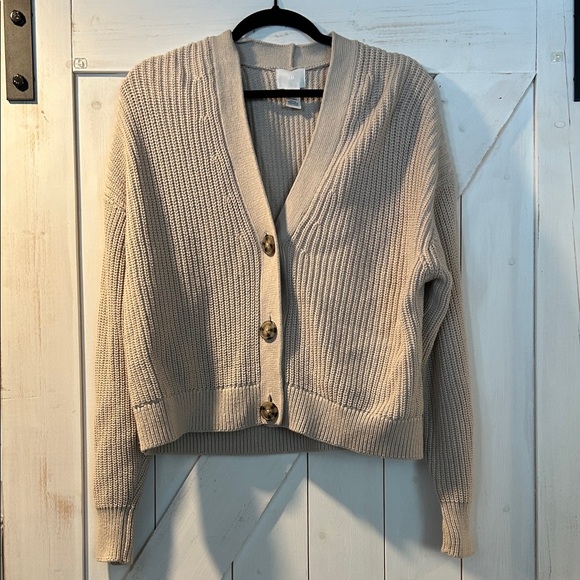 H&M Sweaters - H&M Chunky Knit V-Neck Button-Front Cardigan in Beige Elevated Basics Medium